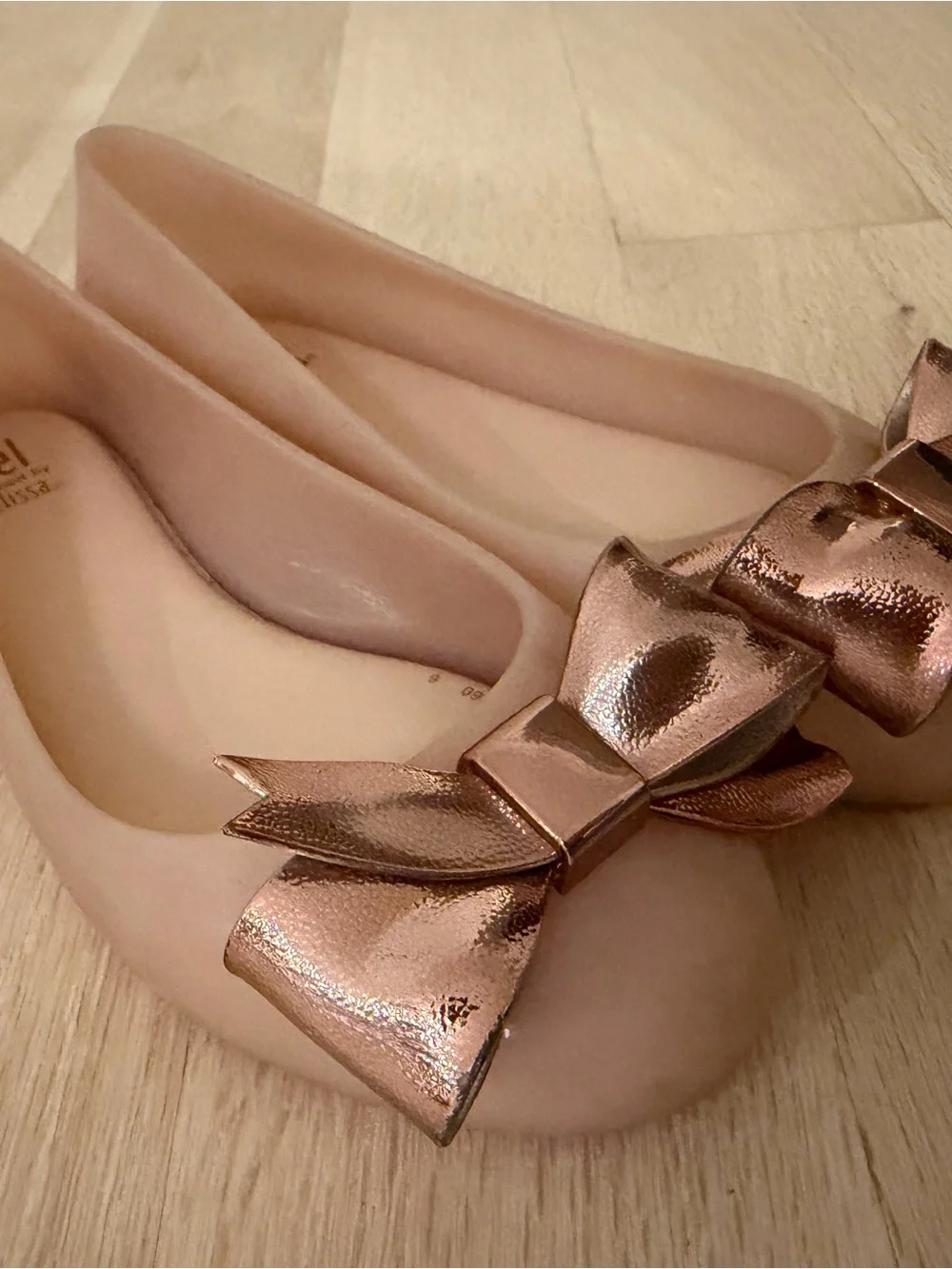 Mel by Melissa Pink Jelly Ballet Flats with Metallic Rose Bow